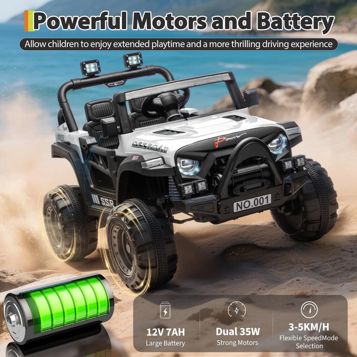 12V Kids Electric Ride-On Car – Parent Remote Control, 3 Speeds up to 4.1MPH, Spring Suspension, Seat Harness, Locking Doors, LED Headlights, wireless Music, Battery Powered Truck Toy