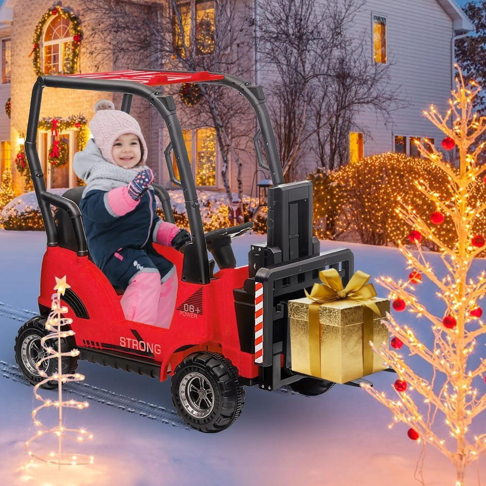 12V Electric Ride On Forklift Car with Remote Control, Liftable Fork & Pallet, 2 Speed Modes, Music, USB/MP3 Port, Safety Belt, Indoor Outdoor Vehicle