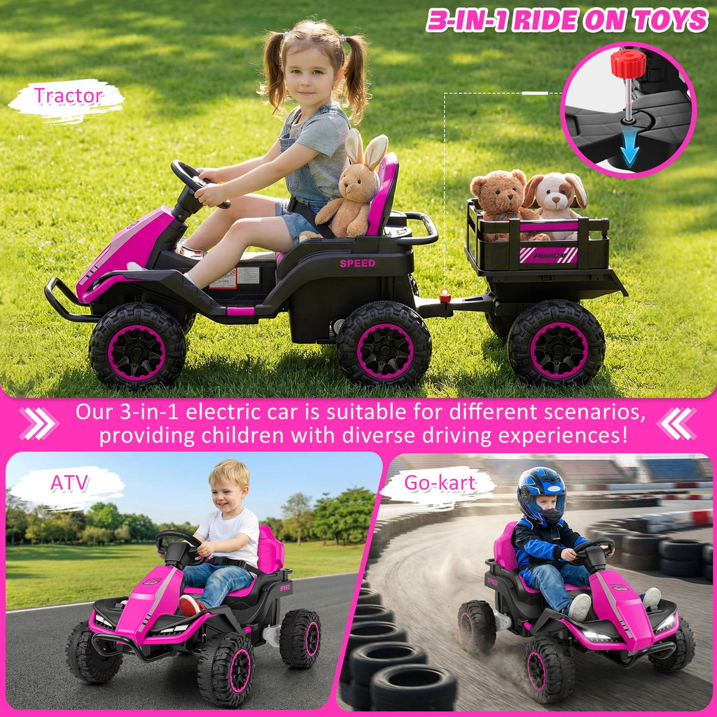 Farmdex 24 Volt Ride on Toys with Remote Control, 7AH Battery Ride on Cars, 4 Wheeler Quad ATV, Electric Car for Kids w/ Bluetooth, Music, Battery Display, LED Light Control, 5 MPH, Red