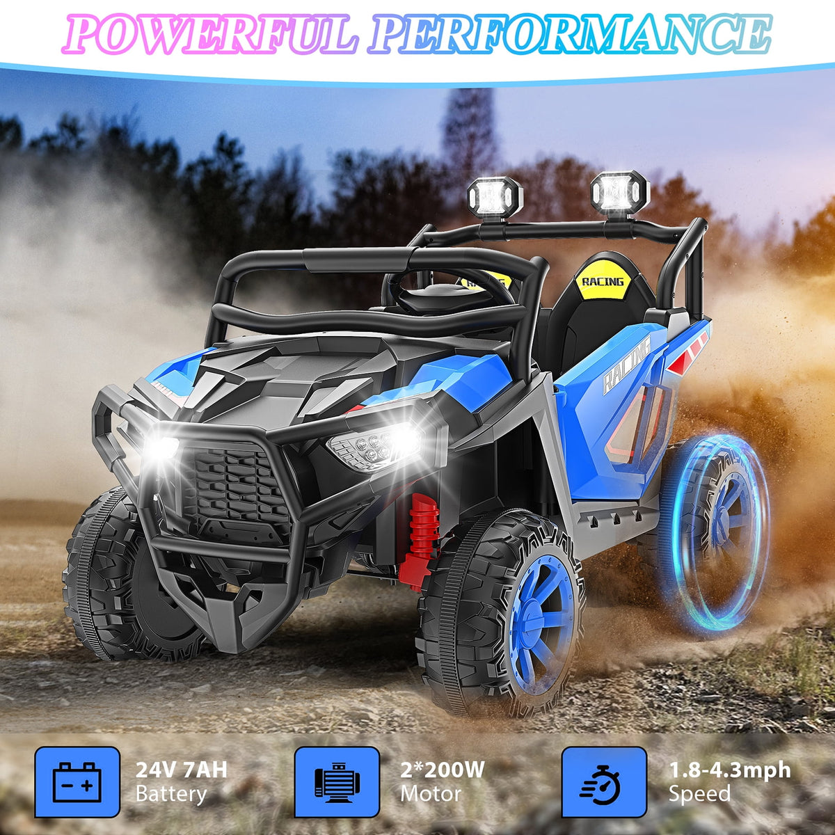 Funcid 24 Volt Ride on Cars, 2-Seater Ride on Toys with Remote Control, 400W Electric Car, Ride on UTV w/ Bluetooth, MP3, Suspension, Seat Belts, Volume Adjustment, Black
