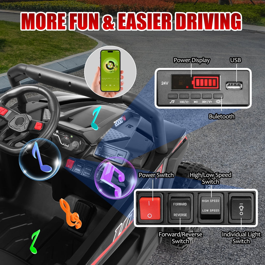 VIBESPARK 24 Volt Ride on Toys, 400W Electric Car for Kids, 2-Seater Ride on Cars w/ Battery Display, Spring Suspension, Bluetooth, LED Lights, Storage Box, Light Switch, Pink
