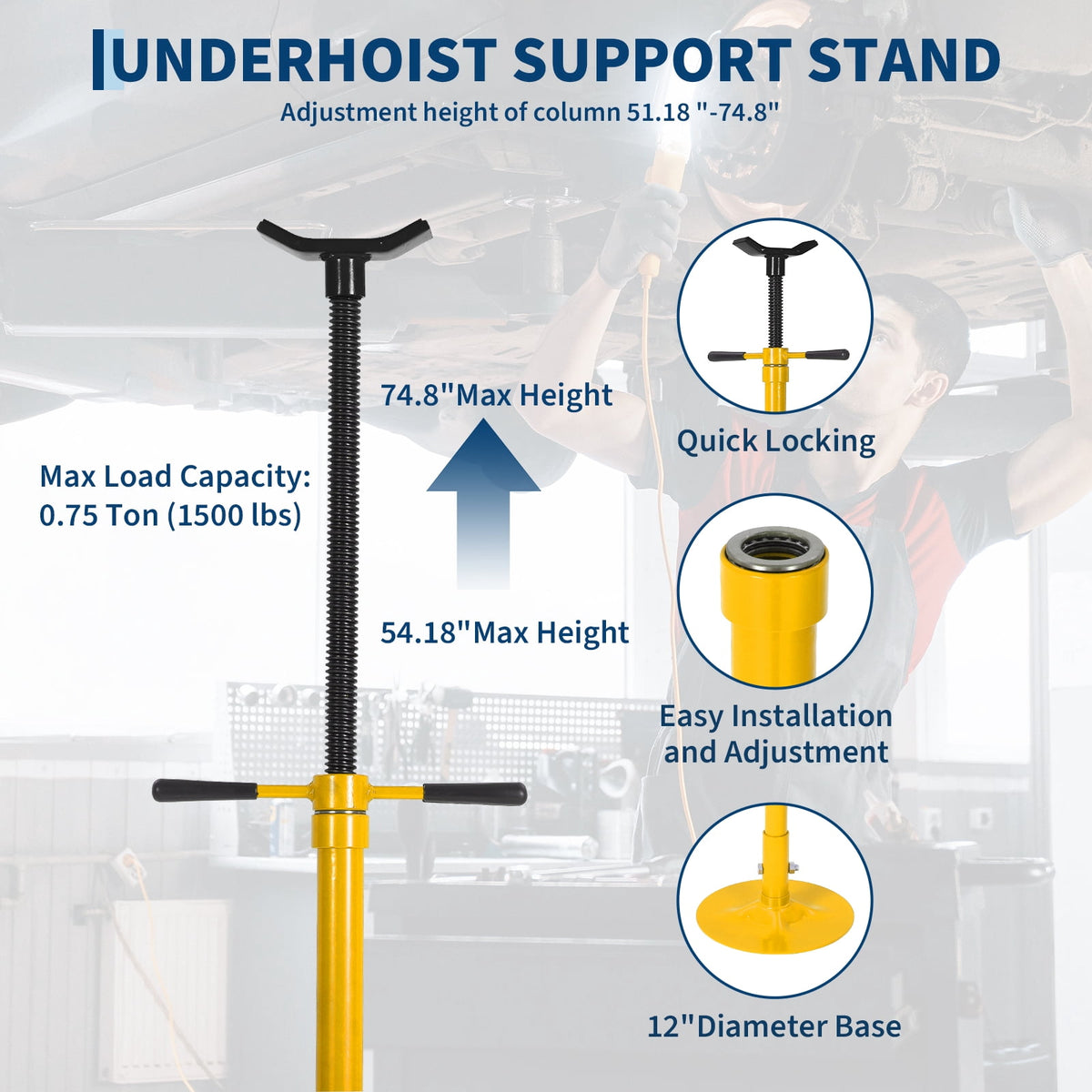 2 Ton Folding Hydraulic Engine Hoist & 3/4 Ton Underhoist Support Stand Set – Heavy Duty Steel Shop Crane, 4-Position Boom, High Reach for Automotive Engine Work, Orange (RAL2004)