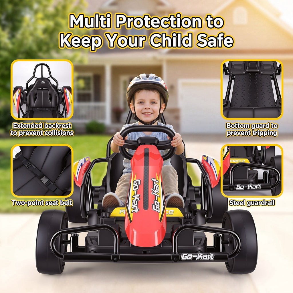 VIBESPARK Drift Go Kart, 24V 10AH Electric Go Kart for Kids Ages 6-14, 360° Drift Mode, Ride On Car with Backrest & Adjustable Seat, 300W Dual Motors, Max Speed 7.5mph/h, Blue