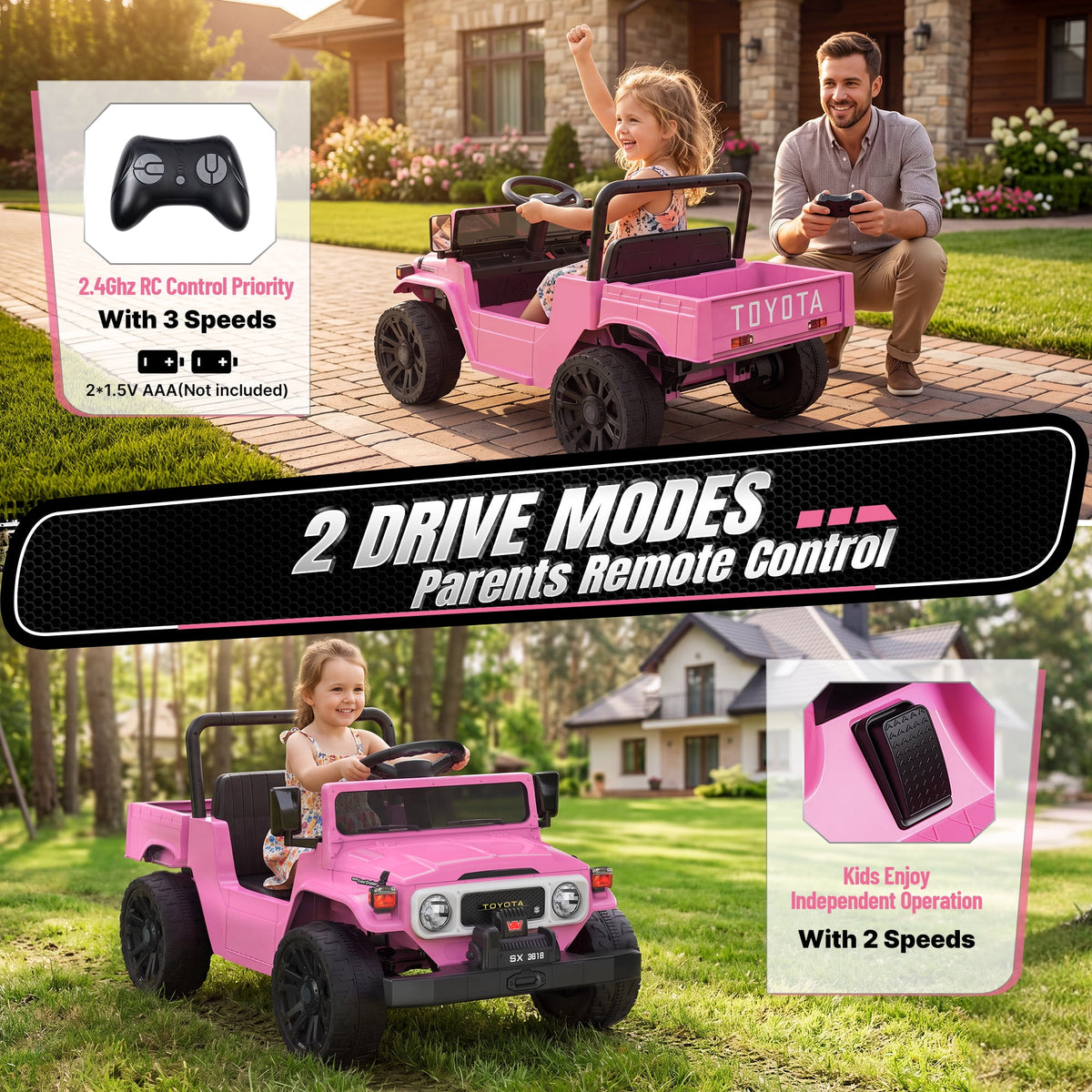 24V Ride On Dump Truck for Kids, Licensed Toyota Land Cruiser FJ45 Power Car Wheels Ride On Toy with Electric Dump Bed, Parent Remote Control, Music, LED Lights, Birthday Gift for Kids Ages 3-6, Blue