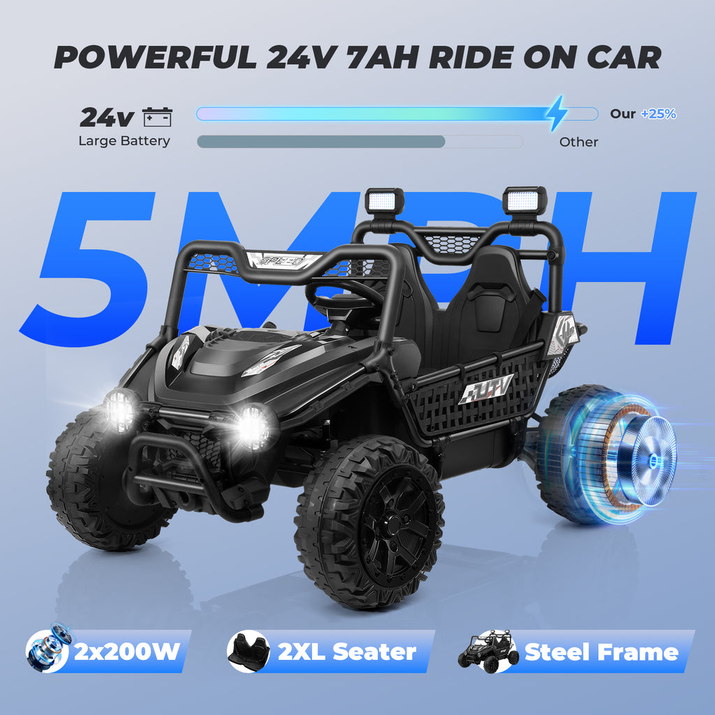 Farmdex 24V Ride on Car Truck, 2 Seater Electric UTV w/Remote Control, 21.5" Spacious Seat Ride on Toy for Kids Aged 3-10, Music, Storage, LED Light, Blue