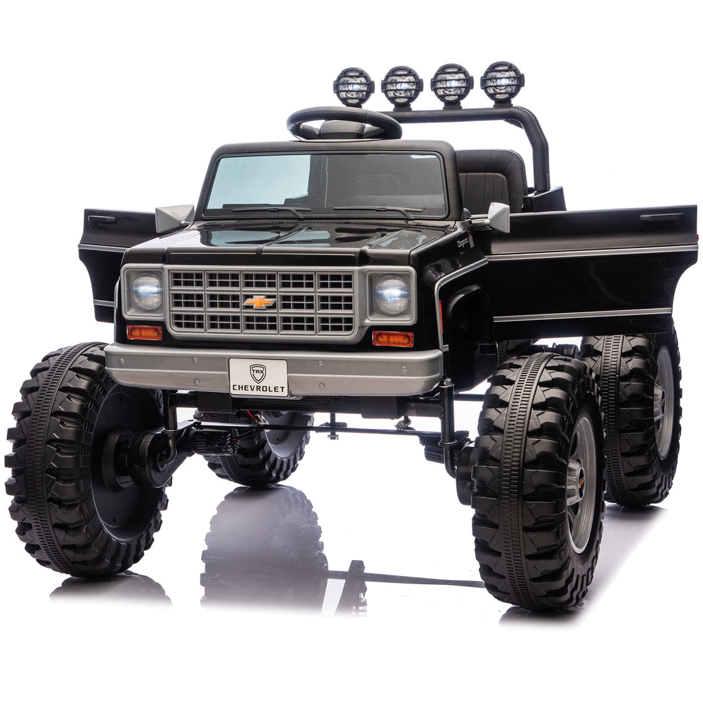 Sunnyfree Upgraded 4WD Chevrolet Cheyenne 24 Volt Ride on Toys, Electric Car for Kids, Power Truck Wheels with Remote, Bluetooth, USB, LED Lights, Black