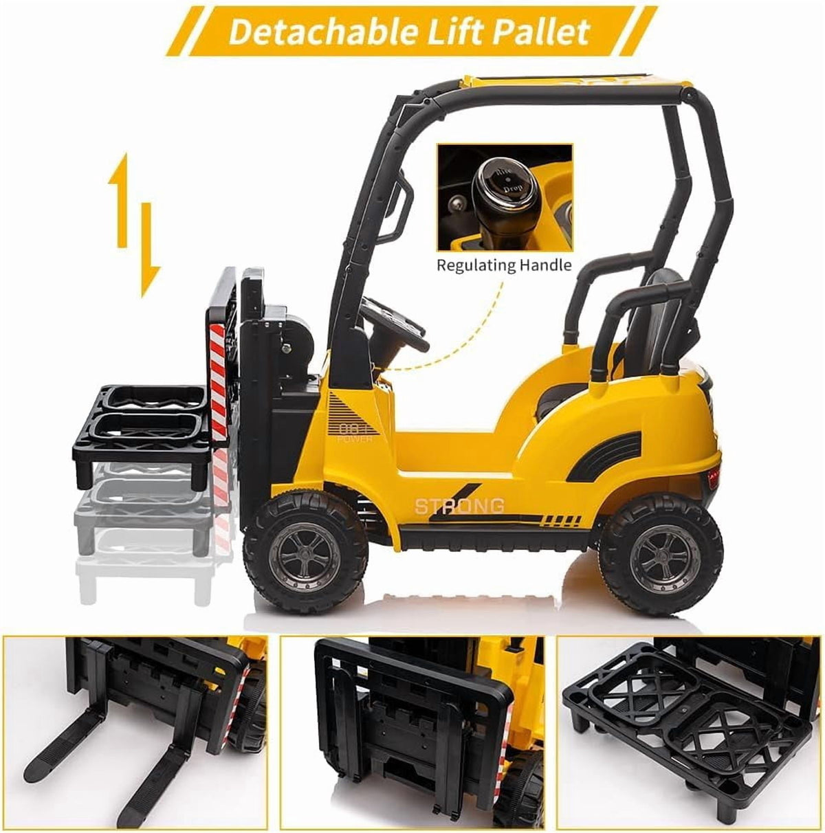 12V Electric Ride On Forklift Car with Remote Control, Liftable Fork & Pallet, 2 Speed Modes, Music, USB/MP3 Port, Safety Belt, Indoor Outdoor Vehicle