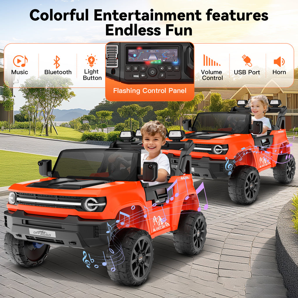 Farmdex 24V Ride on Toys with Remote Control, 2 XL Seater Electric Truck Car for Kids w/ 22'' Large Seat, 4WD/2WD Switchable, Powered Ride on Cars w/ Bluetooth, LED Lights, 3 Speeds, 4 x 200W, Pink