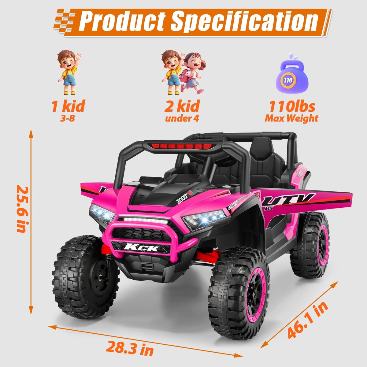 VIBESPARK 24 Volt Ride on Toys, 400W Electric Car for Kids, 2-Seater Ride on Cars w/ Battery Display, Spring Suspension, Bluetooth, LED Lights, Storage Box, Light Switch, Pink