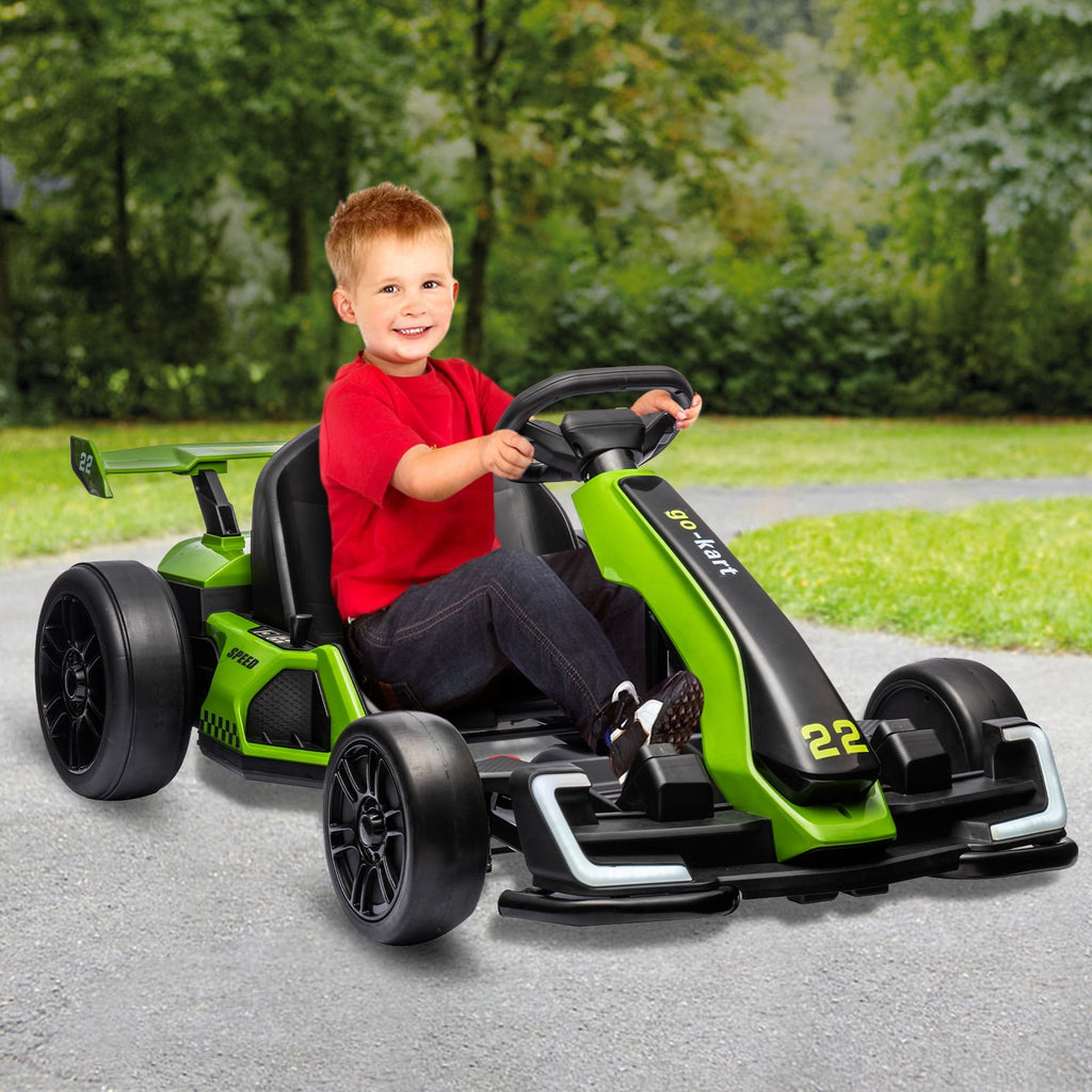 24V Kids Electric Go Kart, 300W Drift Ride-On Car with Dual 150W Motors - Adjustable Seat, 4 Speed Modes, 8.5mph Max, LED Lights, Music & Horn, Safety Belt, Outdoor Racing Toy - Red
