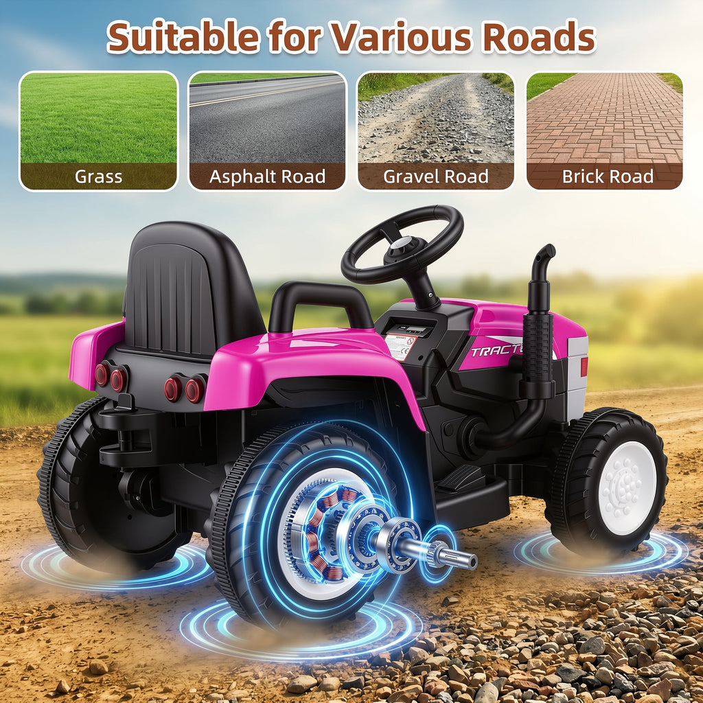 Farmdex 24V Ride on Tractor with Detachable Trailer, Ride on Toys for Kids w/ Remote Control, Electric Cars for Kids, LED Lights, Bluetooth, Music, MP3, Green