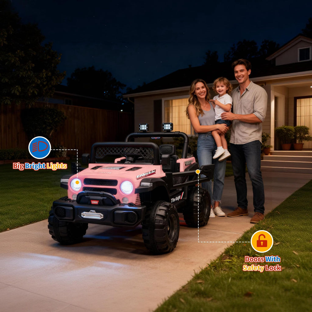 12V Kids Ride-On Truck – Dual 550W Motors, Remote Control, 3-Speed up to 6MPH, Spring Suspension, LED Lights, Music, Safety Belt, Storage – Electric Toy Car for Kids Ages 2-8 – Rose Red