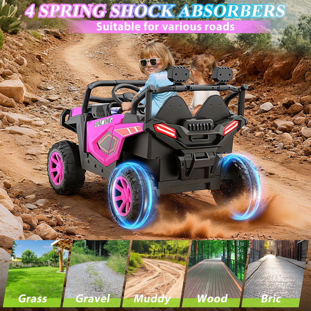 Funcid 24 Volt Ride on Toys, 2-Seater Ride on Cars with Remote Control, 400W Electric Car, Ride on UTV w/ Bluetooth, MP3, Seat Belts, Volume Adjustment, Suspension, Pink