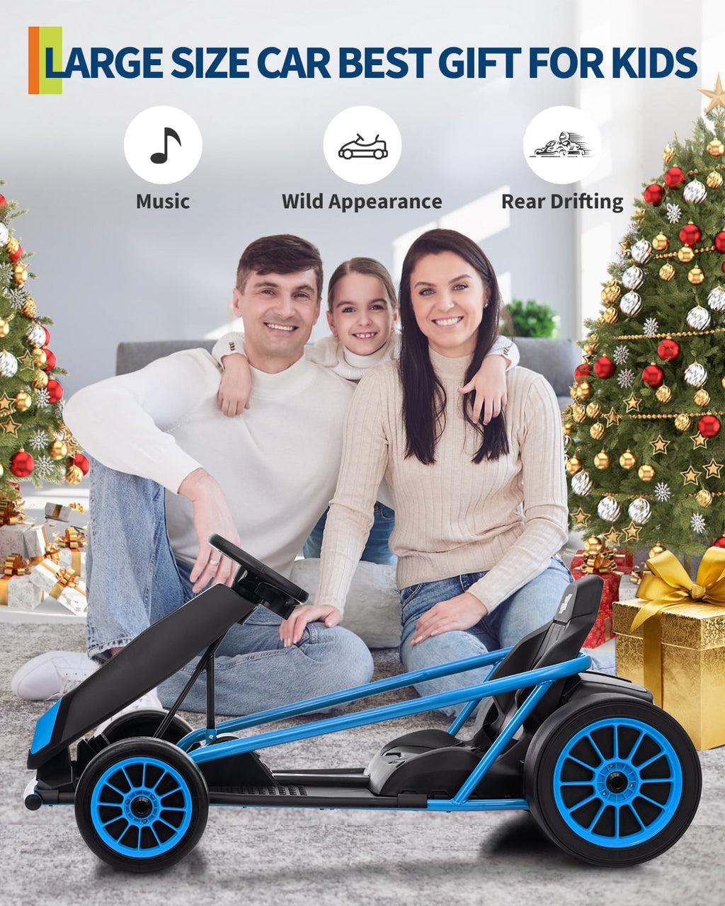 24V Electric Go Kart for Kids 8-12 - Dual 300W Motors, 9Ah Battery, 8MPH High-Speed Drifting, Slow Start, Full Metal Frame, Music, Horn, Power Display, Max Load 155Lbs, Ride-On Toy - Brown