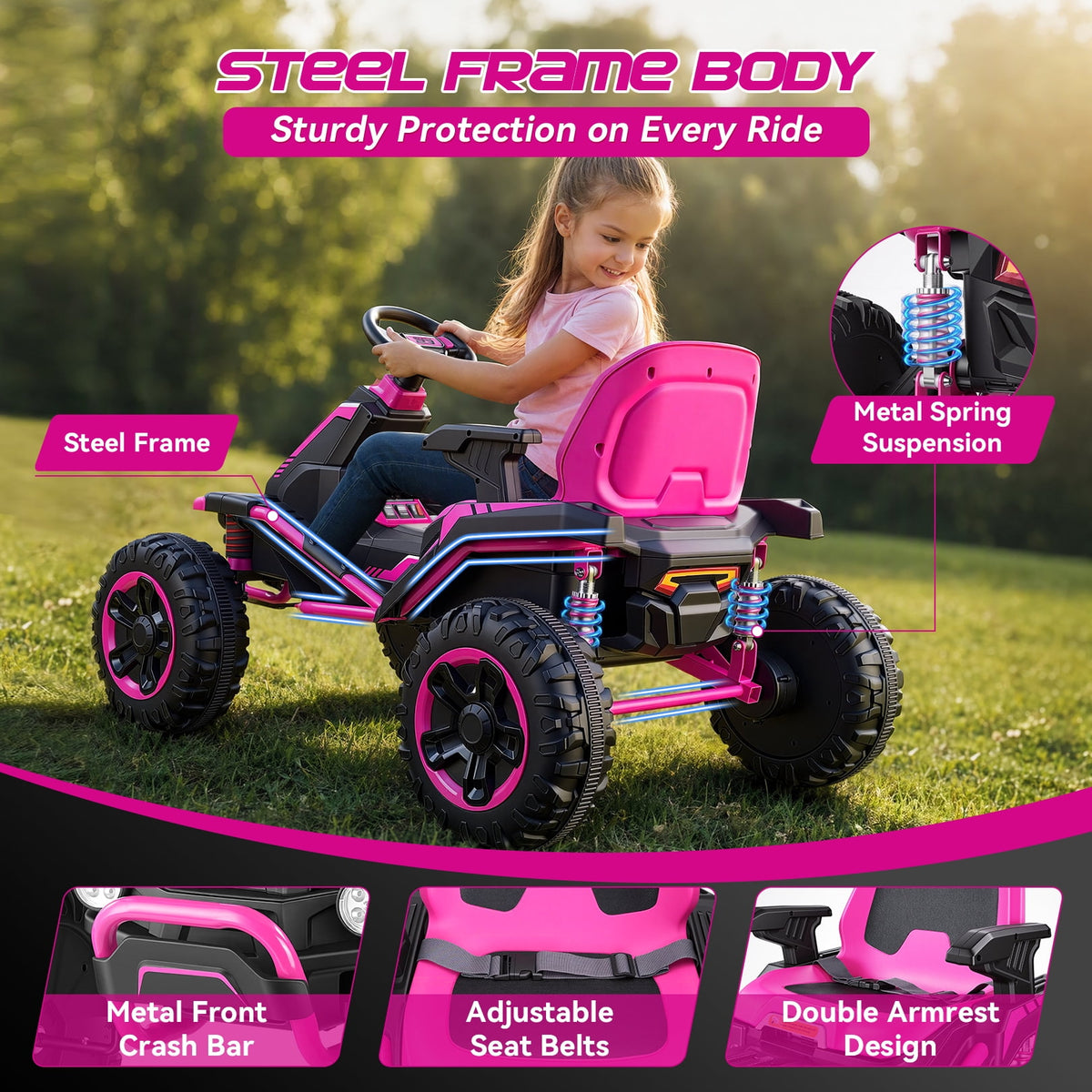 VIBESPARK 36V Ride on Toys for Big Kids Ages 6-12, 600W Ride on Cars up to 5.9 mph, Powerful 4 Wheeler Quad, Ride on ATV W/ Adjustable Seat, Ball-bearing Design, Power Display, Light Control, Green