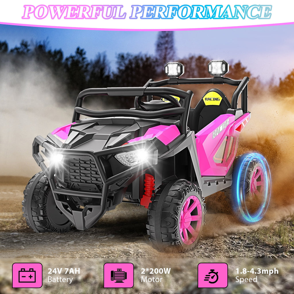 Funcid 24 Volt Ride on Toys, 2-Seater Ride on Cars with Remote Control, 400W Electric Car, Ride on UTV w/ Bluetooth, MP3, Seat Belts, Volume Adjustment, Suspension, Pink