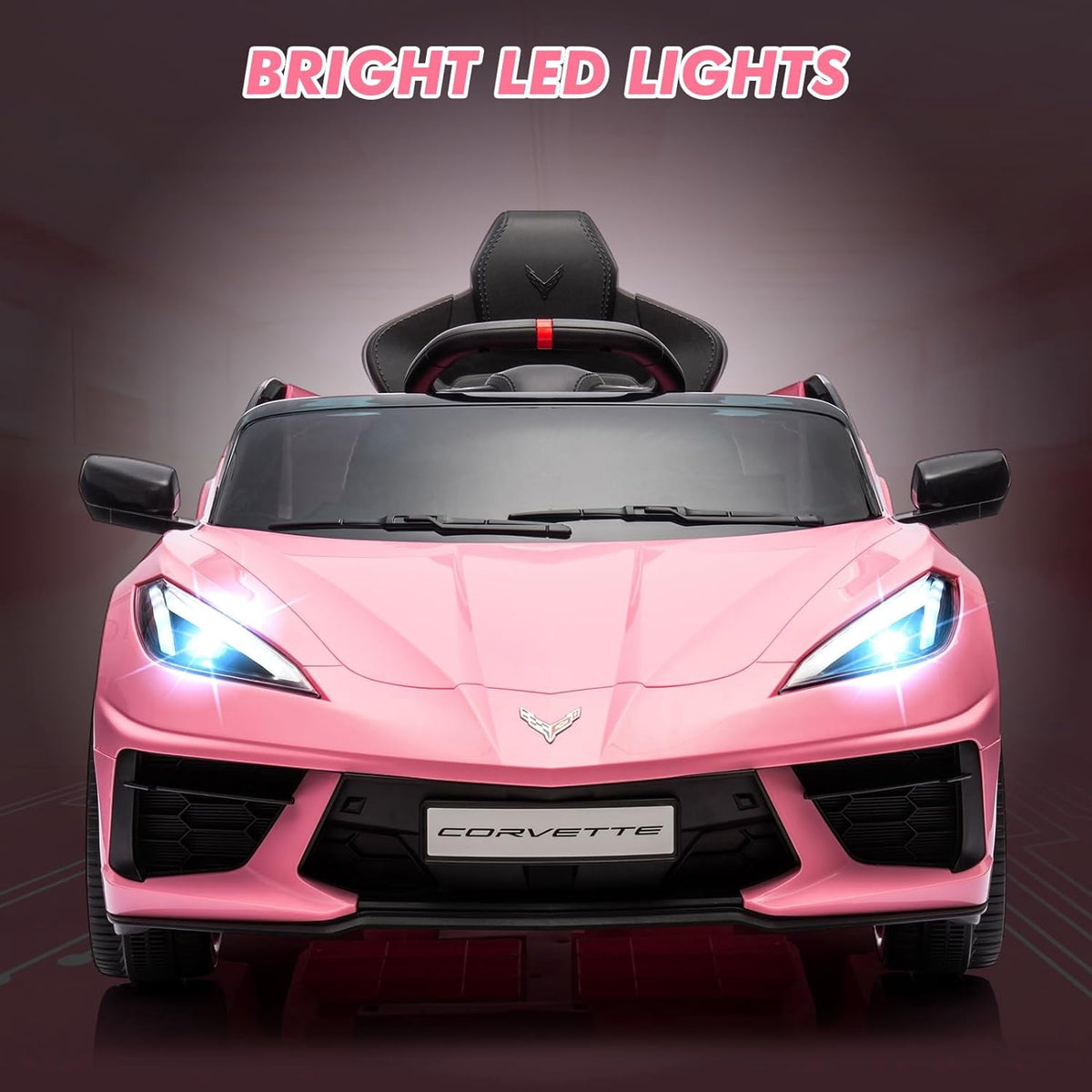 12V Licensed Corvette C8 Ride-On Electric Sports Car, Dual 30W Motors, Remote Control, LED Lights, Music, Openable Doors, 66 lbs
