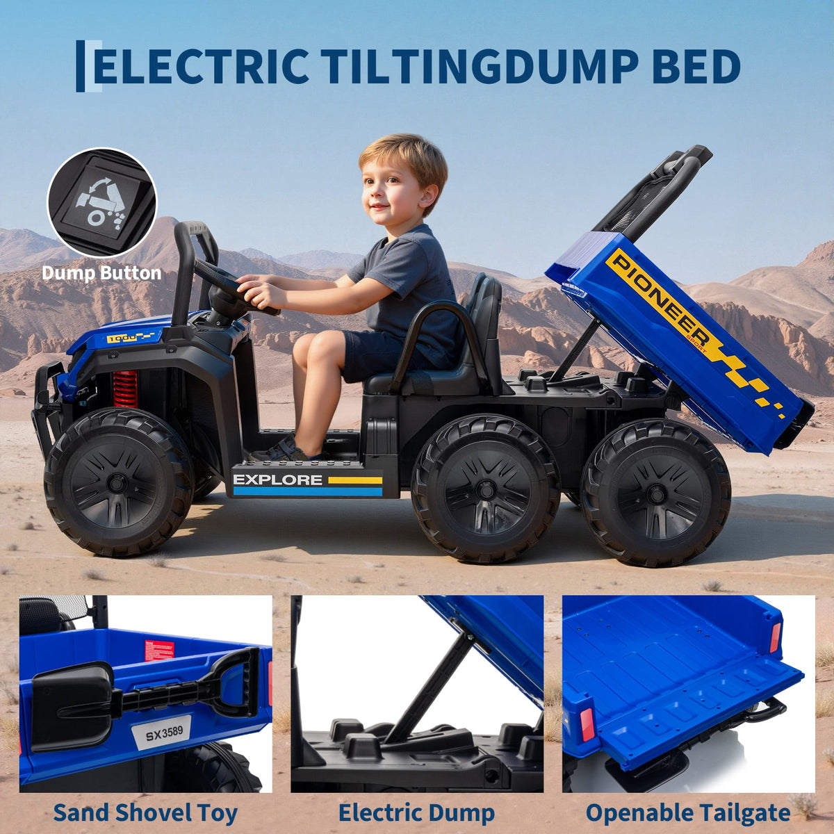 24V 4WD 2-Seater Kids Electric Ride-On Dump Truck – Remote Control, Working Dump Bed, 3 Speed Modes, Music Player, All-Terrain Off-Road Vehicle Toy for Boys & Girls Ages 3-8, Green