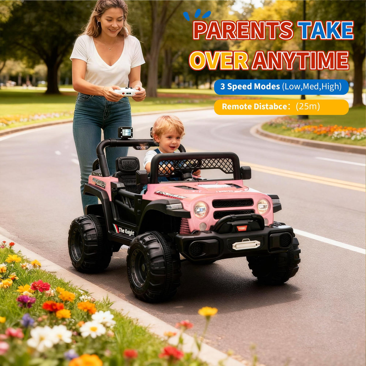 12V Kids Ride-On Truck – Dual 550W Motors, Remote Control, 3-Speed up to 6MPH, Spring Suspension, LED Lights, Music, Safety Belt, Storage – Electric Toy Car for Kids Ages 2-8 – Black