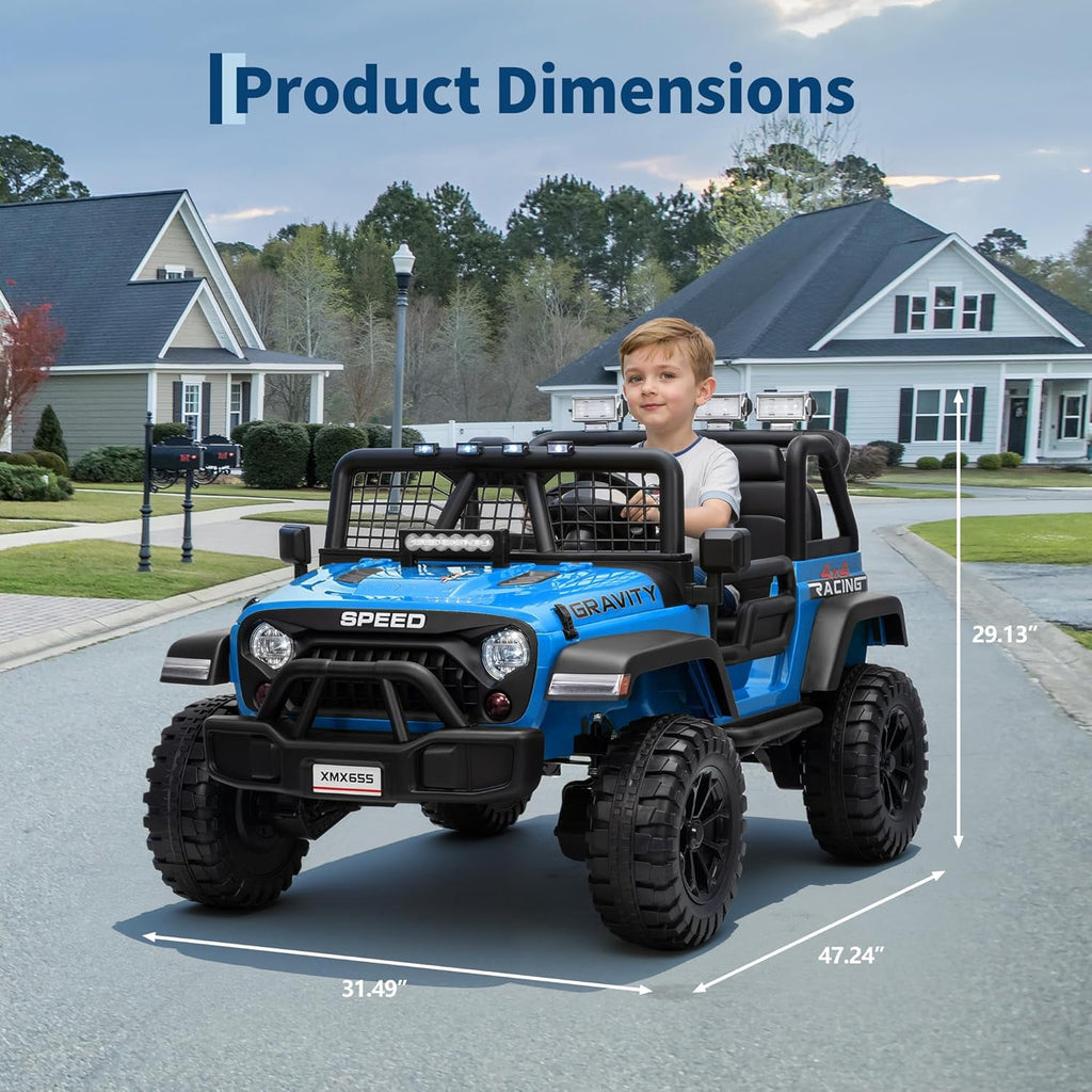 24V 2-Seater 4WD Electric Ride-On Truck with 2.4GHz Remote Control, Auto-Follow Mode, 2 Speeds 3–5 mph, Spring Suspension, LED Headlights, USB/AUX Music, 110 lb Capacity,Blue