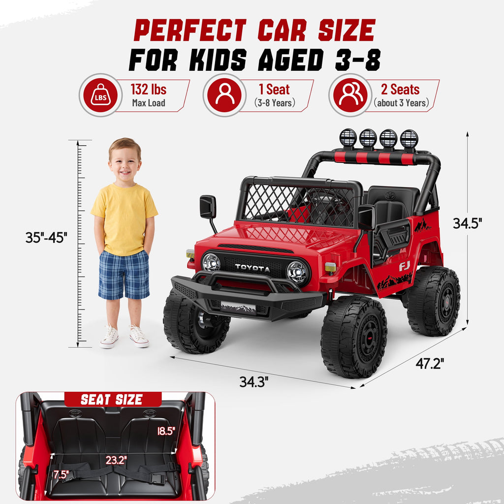 Officially Licensed Toyota FJ Ride On Toys 24V 800W, 4WD Kids Power Car Wheels for Boys Girls, 2 Seater Electric Car with Remote Control, 4 Motors, Music, LED Lights, Green