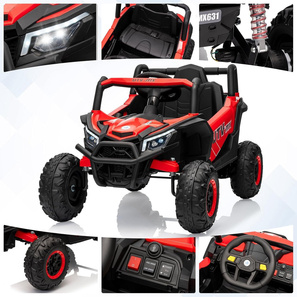 12V 4WD Ride-On Electric Car with Remote Control, 4-Wheel Drive, 4 Spring Suspension, Up to 5 MPH, LED Headlights, Bluetooth