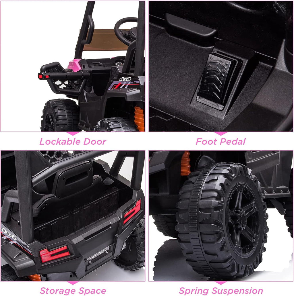 12V Ride-On Electric Car with Trunk, Remote Control, Spring Suspension, Locking Door, 3 Speeds, LED Headlights, Music, USB & AUX, Electric Vehicle for Ages 3+,Pink