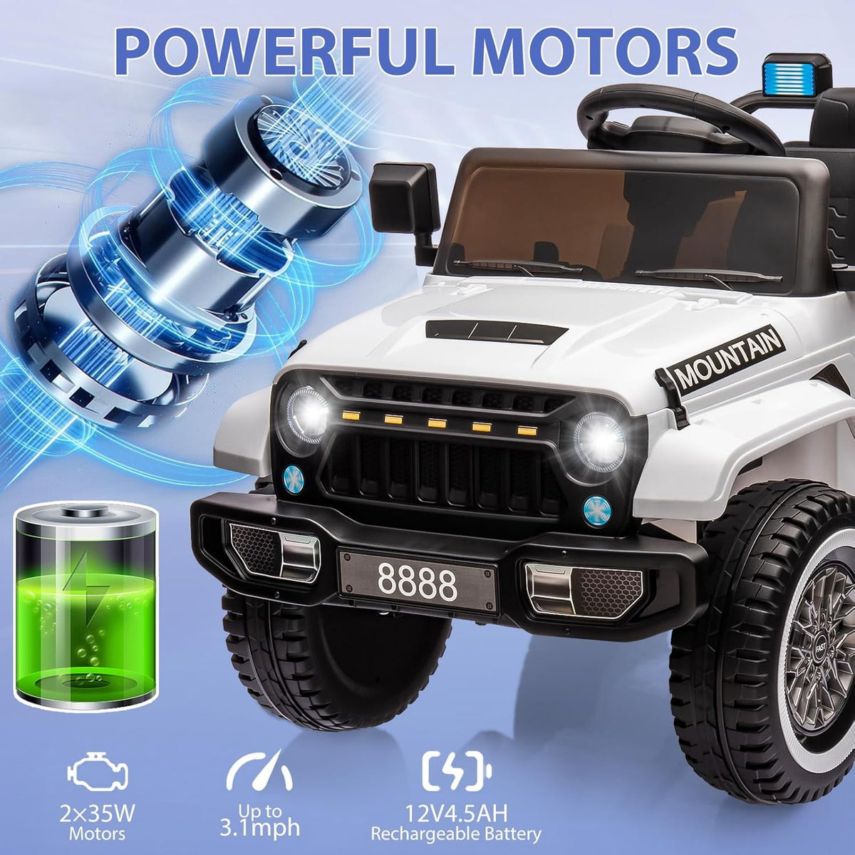12V Ride-On Electric Car with Parent Remote Control, Dual 35W Motors, 3 Speeds, Spring Suspension, LED Lights, Music, Horn, 66 lbs
