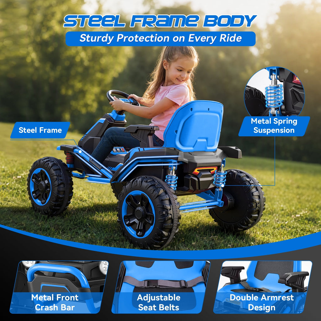 VIBESPARK 36V Ride on Toys for Big Kids Ages 6-12, 600W Ride on Cars up to 5.9 mph, Powerful 4 Wheeler Quad, Ride on ATV W/ Adjustable Seat, Ball-bearing Design, Power Display, Light Control, Green