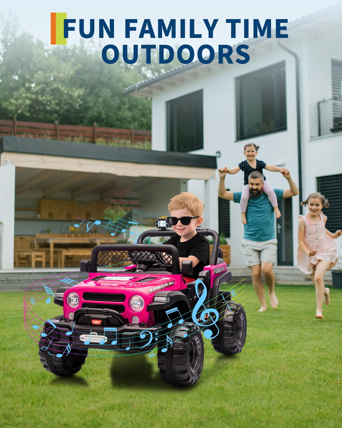 12V Kids Ride-On Truck – Dual 550W Motors, Remote Control, 3-Speed up to 6MPH, Spring Suspension, LED Lights, Music, Safety Belt, Storage – Electric Toy Car for Kids Ages 2-8 – Rose Red