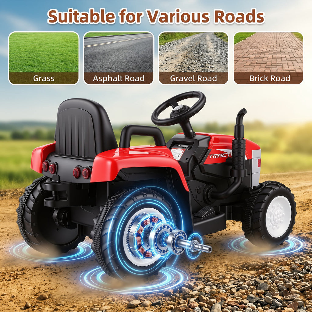 Farmdex 24V Ride on Tractor with Detachable Trailer, Ride on Toys for Kids w/ Remote Control, Electric Cars for Kids, LED Lights, Bluetooth, Music, MP3, Green