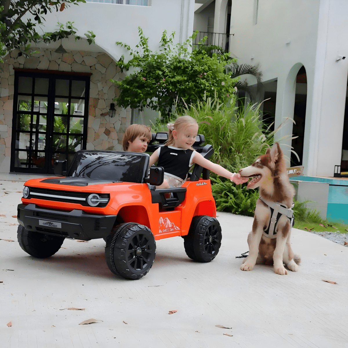Farmdex 24V Ride on Toys with Remote Control, 2 XL Seater Electric Truck Car for Kids w/ 22'' Large Seat, 4WD/2WD Switchable, Powered Ride on Cars w/ Bluetooth, LED Lights, 3 Speeds, 4 x 200W, Pink