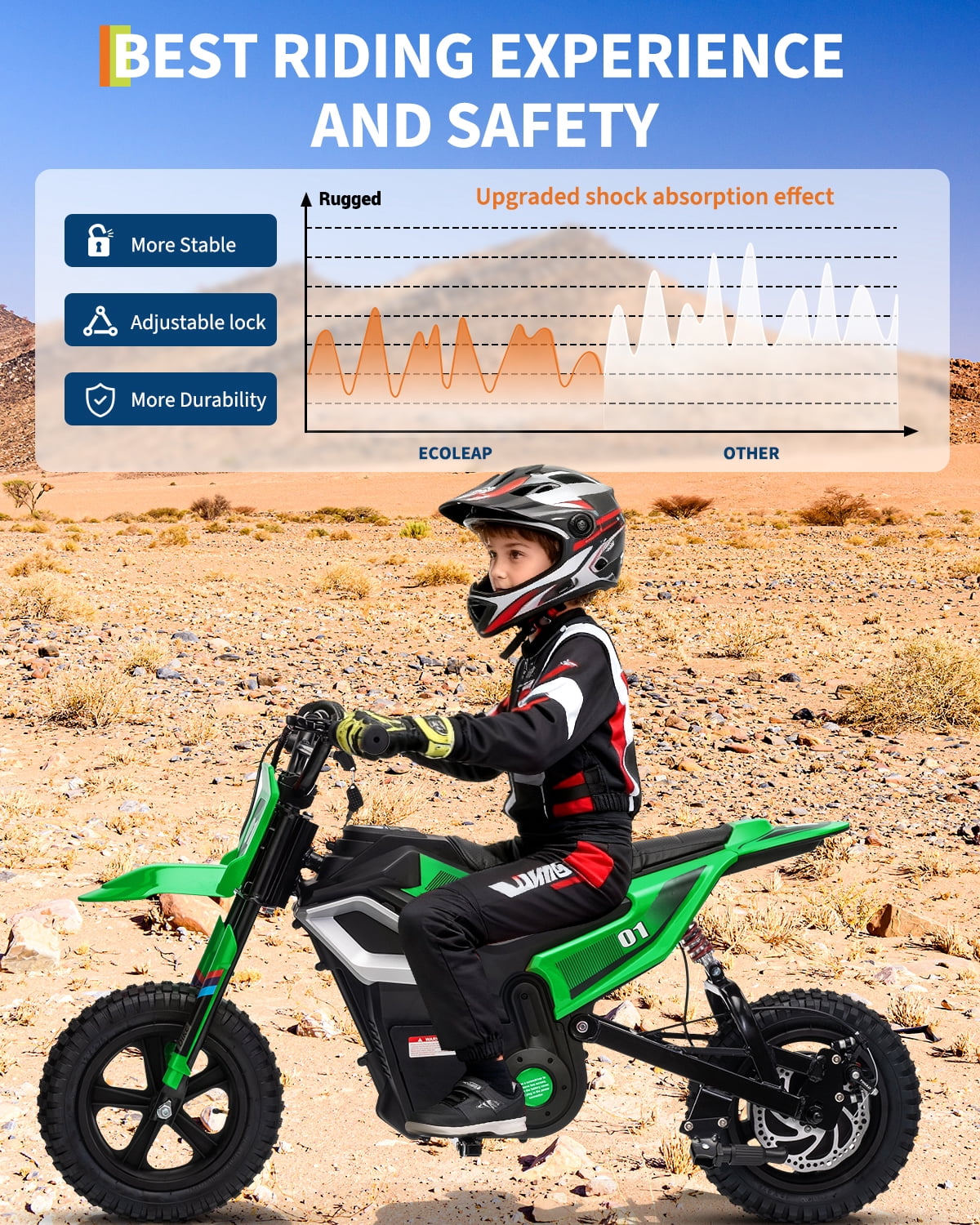 24V Kids Electric Dirt Bike, 350W Battery Powered Motorcycle with 12 Inch Fat Tires Rear Suspension Twist Throttle for Teens