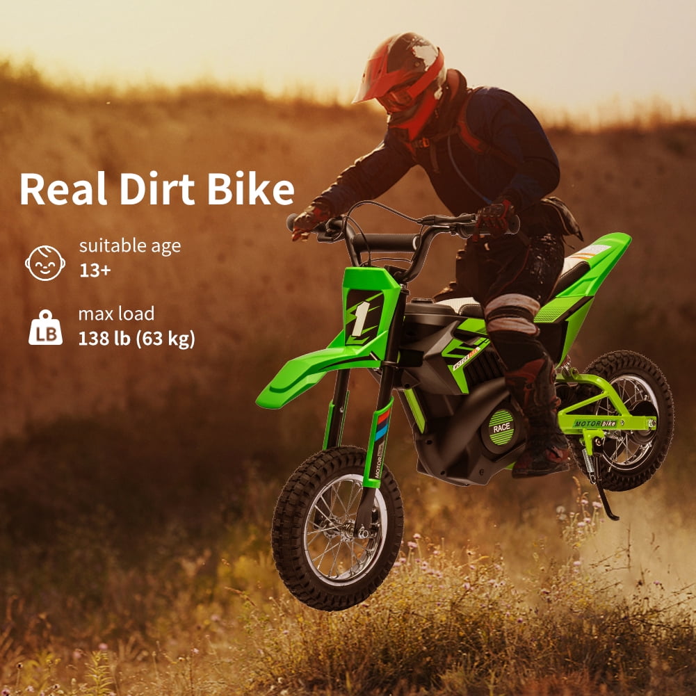 High-Speed 24V 250W Electric Off-Road Motorcycle – 13.6MPH Dirt Bike for Kids & Teens, Leather Seat, Disc Brake, Chain Drive, Air Tires, Twist Throttle, Ages 8-13, Red