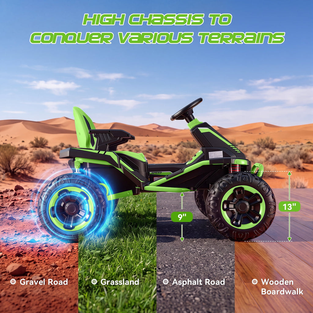VIBESPARK 36V Ride on Toys for Big Kids Ages 6-12, 600W Ride on Cars up to 5.9 mph, Powerful 4 Wheeler Quad, Ride on ATV W/ Adjustable Seat, Ball-bearing Design, Power Display, Light Control, Green