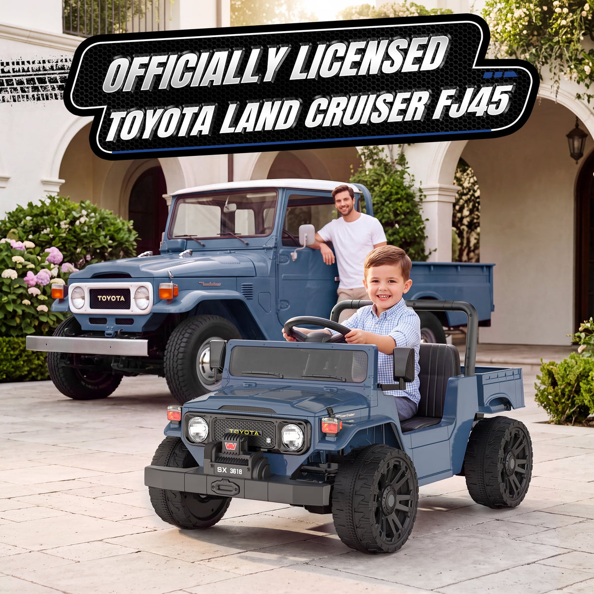 24V Ride On Dump Truck for Kids, Licensed Toyota Land Cruiser FJ45 Power Car Wheels Ride On Toy with Electric Dump Bed, Parent Remote Control, Music, LED Lights, Birthday Gift for Kids Ages 3-6, Blue